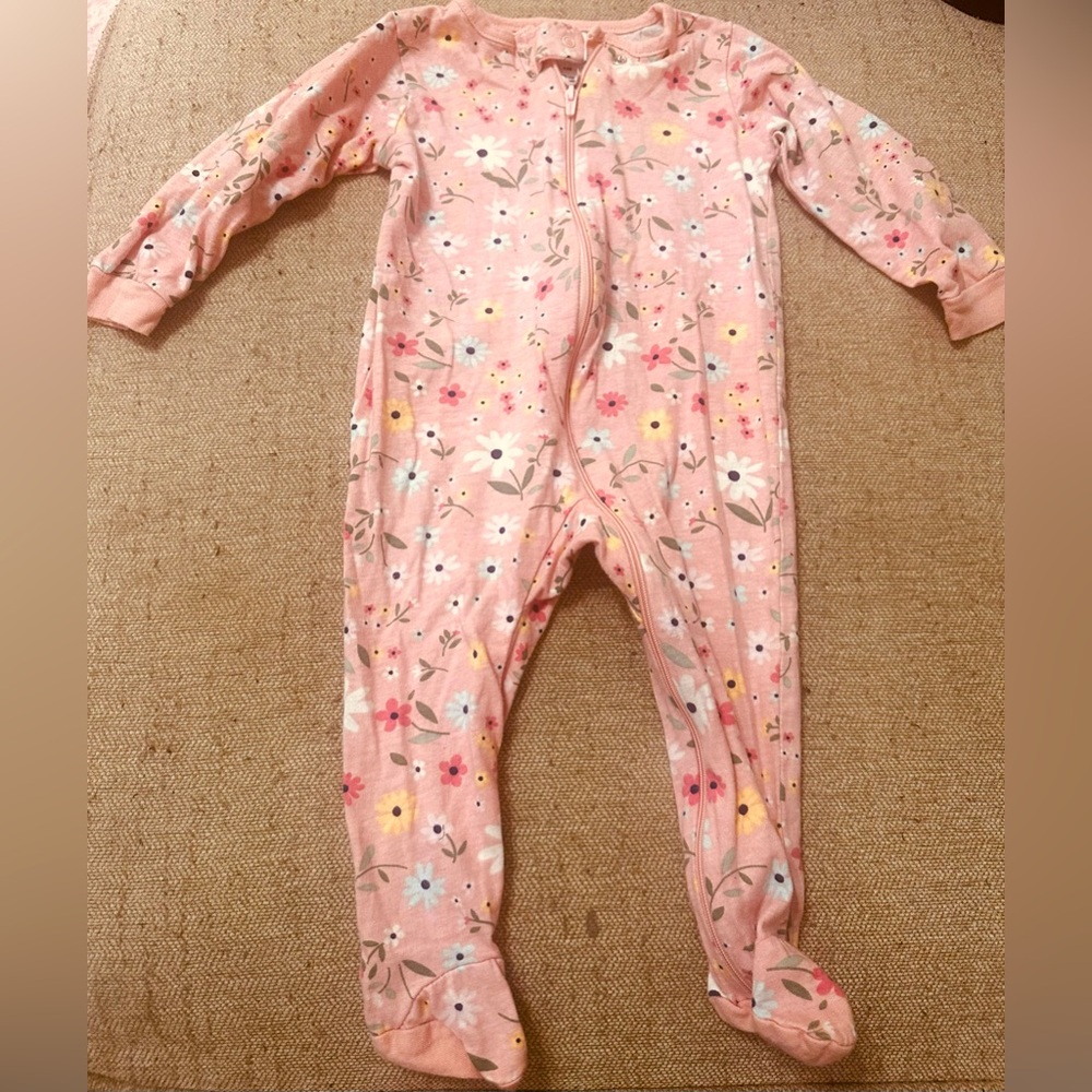 Gerber pink floral onesie pajamas, size 6-9 months
